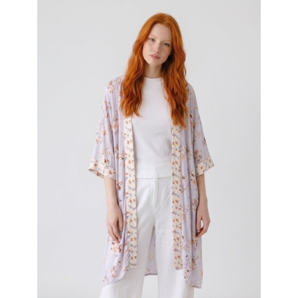 Forever 21 Floral Kimono Cardigan Women Size S‎ Purple Open Front Boho Excellent